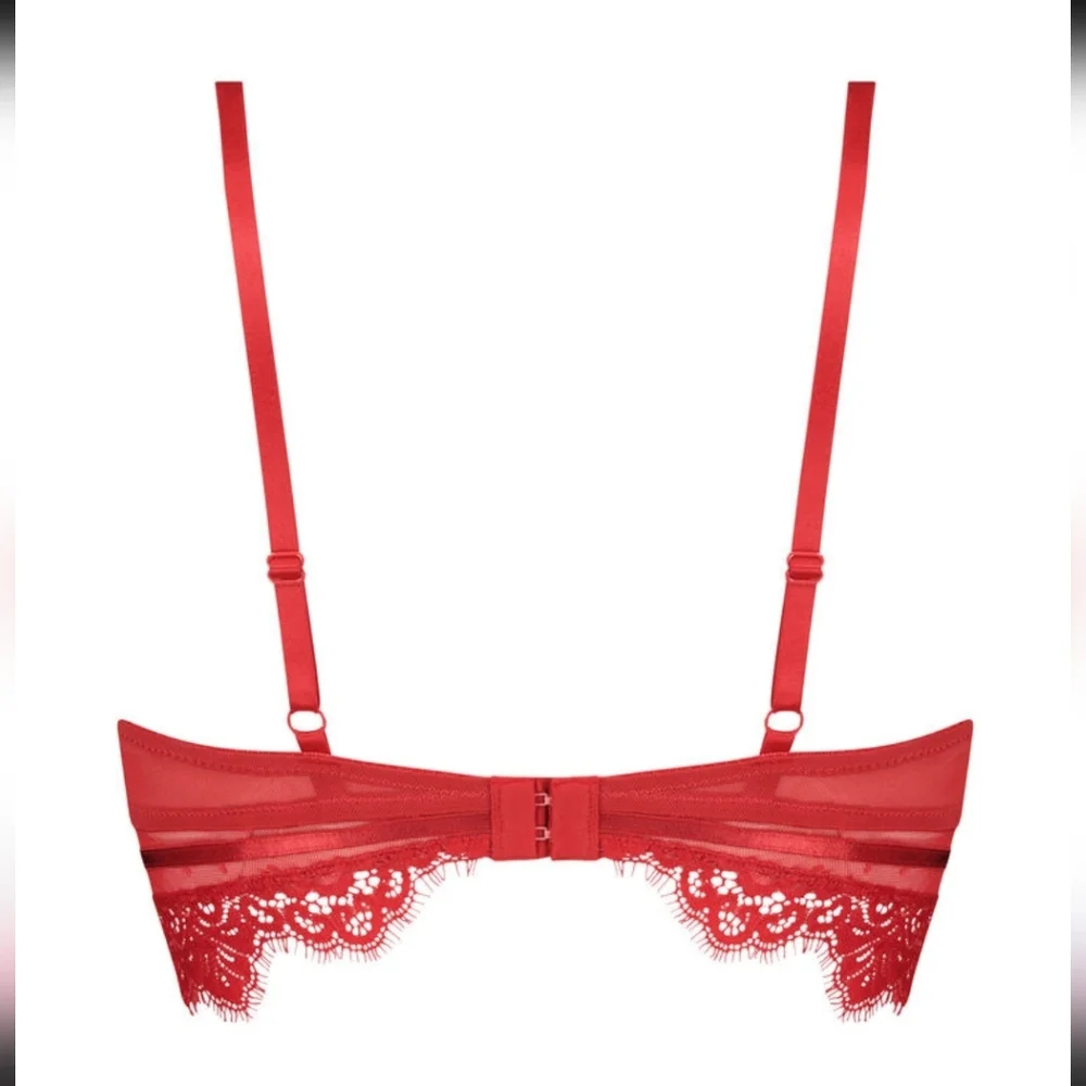 HUNKEMOLLER MARILEE PADDED UNDERWIRED LONGLINE BRA IN RED/SZ;34C